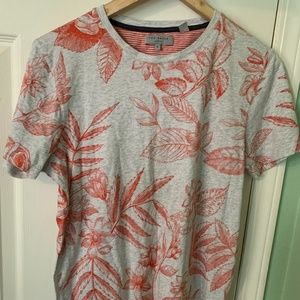 Ted Baker Men’s Short sleeve T shirt with red floral outline Print